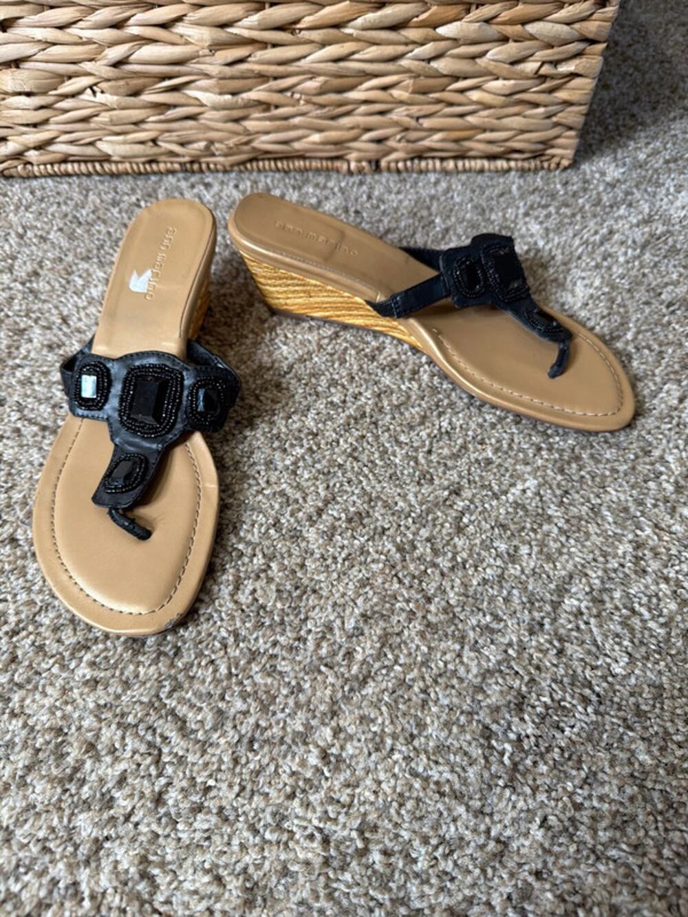 3 for $9 Anne Marino, black wedge thong sandals, 9.5 720